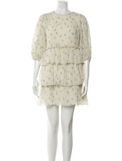 Pre-owned Ganni Printed Mini Dress In Neutral