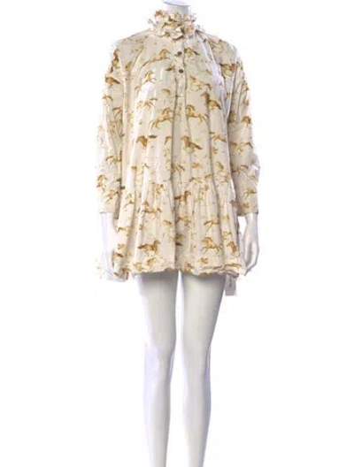 Pre-owned Ganni Printed Mini Dress In Neutral