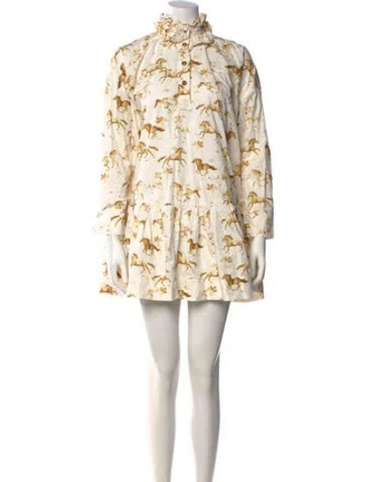 Pre-owned Ganni Printed Mini Dress In Neutral