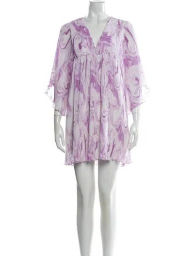 Pre-owned Ganni Printed Mini Dress In Purple