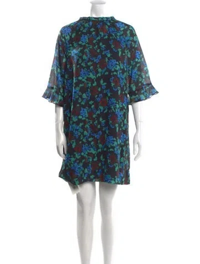 Pre-owned Ganni Printed Mini Dress W/ Tags In Black