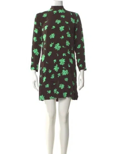 Pre-owned Ganni Printed Mini Dress W/ Tags In Brown