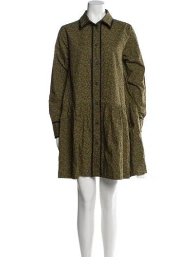 Pre-owned Ganni Printed Mini Dress W/ Tags In Green