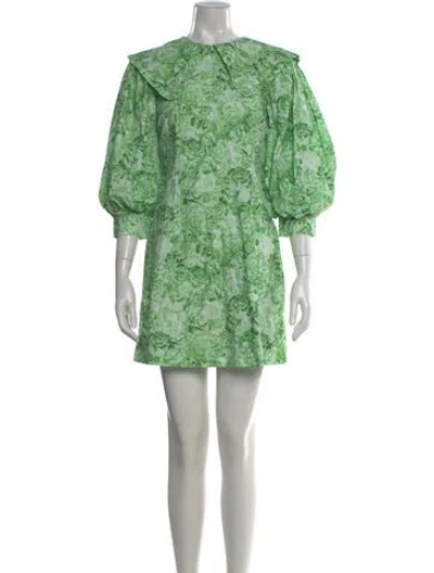 Pre-owned Ganni Printed Mini Dress W/ Tags In Green