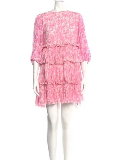 Pre-owned Ganni Printed Mini Dress W/ Tags In Pink