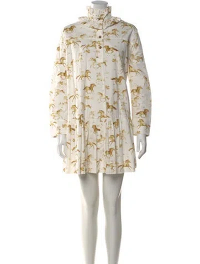 Pre-owned Ganni Printed Mini Dress In White
