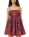 Ganni Floral Satin Minidress In Winery