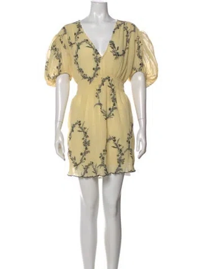 Pre-owned Ganni Printed Mini Dress In Yellow