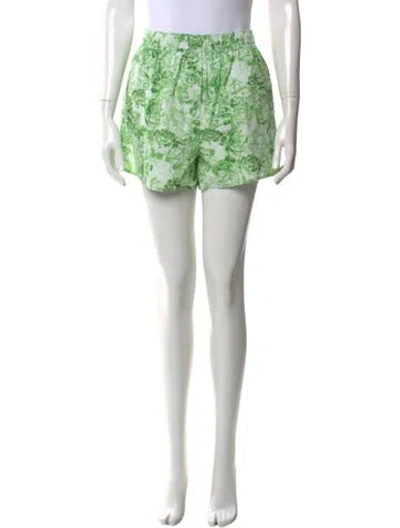 Pre-owned Ganni Printed Mini Shorts In Green