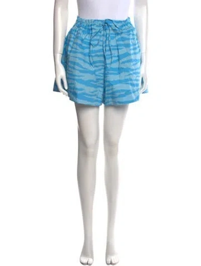 Pre-owned Ganni Printed Mini Shorts W/ Tags In Blue