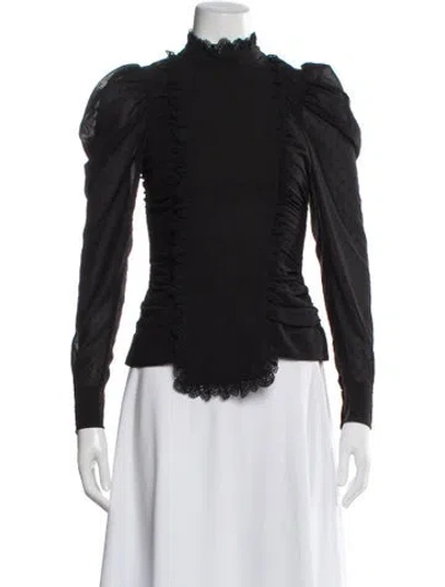 Pre-owned Ganni Printed Mock Neck Blouse In Gray