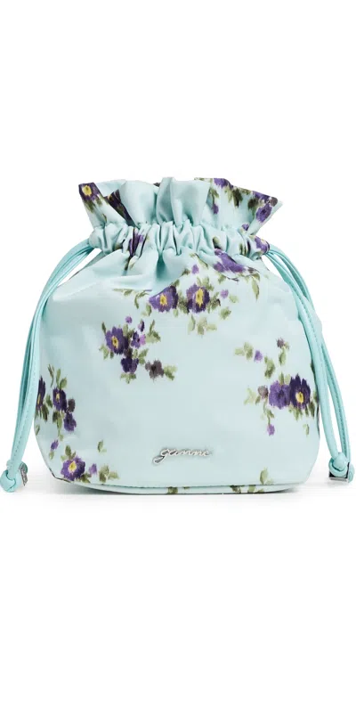 Ganni Printed Nylon Pouch Iced Aqua In Blue