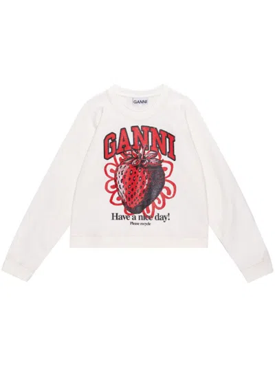 Ganni Kids'  Printed Organic Cotton Sweatshirt In White