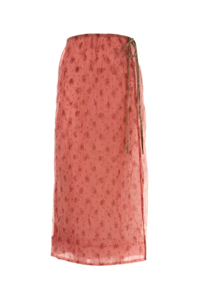 Ganni Printed Organza And Stretch Cotton Skirt In Pink