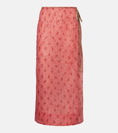 Ganni Printed Organza Wrap Skirt In Brown