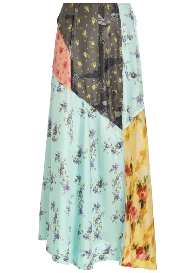 Ganni Printed Panelled Silk Midi Skirt In Multi