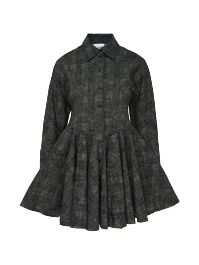 Ganni Printed Peplum Mini Dress In Green