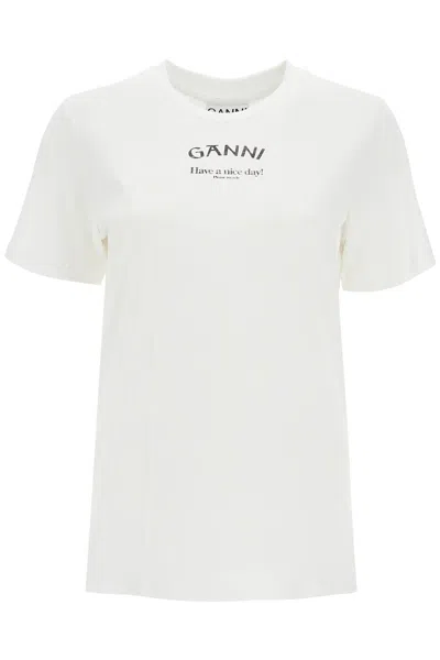 Ganni Printed Relaxed Fit T Shirt In White