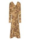Ganni Asymmetric Draped Tiger-print Maxi Dress In Yellow