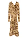 Ganni Asymmetric Draped Tiger-print Maxi Dress In Yellow