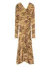 Ganni Asymmetric Draped Tiger-print Maxi Dress In Yellow