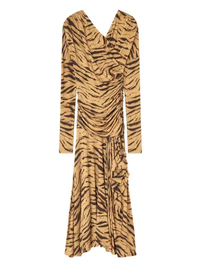 GANNI GANNI PRINTED RUCHED LONG DRESS