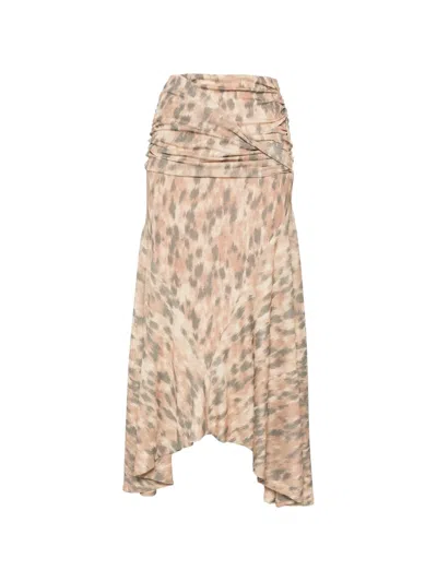 Ganni Printed Ruched Skirt In Neutral