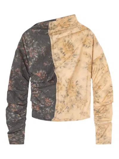 Ganni Long Sleeve Asymmetric Hem Top In Animal Print