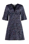 Ganni Printed Satin Dress In Black