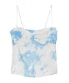 Ganni Ruched Printed Satin Camisole In White