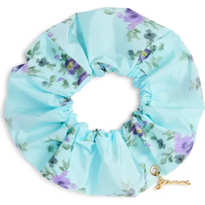 Ganni Printed Satin Scrunchie In Blue