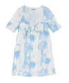 Ganni Ruffle-trimmed Tie-dyed Stretch-satin Mini Dress In White