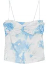 Ganni Ruched Printed Satin Camisole In Beige