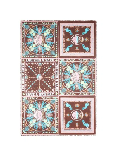 Ganni Printed Scarf In Brown