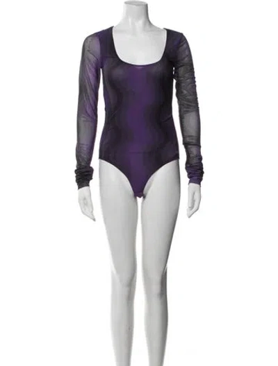 Pre-owned Ganni Printed Scoop Neck Bodysuit W/ Tags In Purple