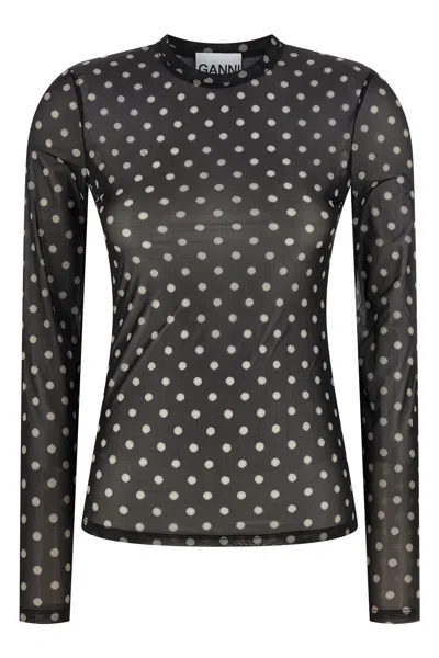 Ganni 'printed Sheer' Sweater In Black