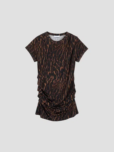 Ganni Printed Shiny Draped T-shirt Blouse In Rawhide