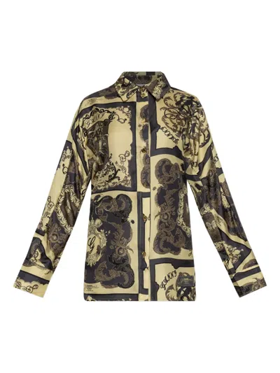 Ganni Printed Silk Shirt In Green