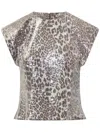 Ganni Leopard Blouse With Sequins In Brown