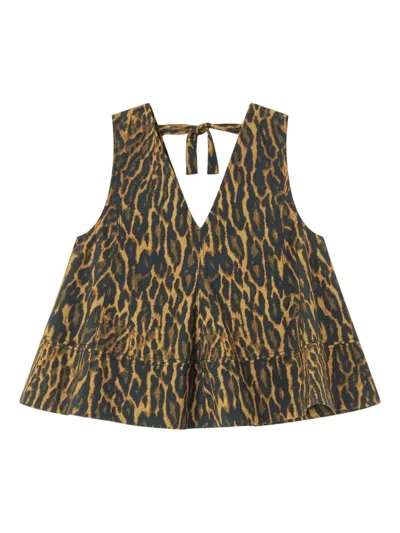 Ganni Printed Stretch A-line Top Woman Khaki In Brown