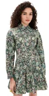 Ganni Printed Stretch Cotton Buttoned Mini Dress Jadeite In Multi