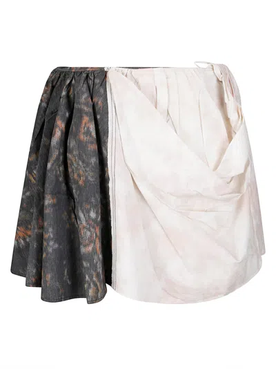 GANNI PRINTED STRETCH COTTON DRAPED MINI SKIRT