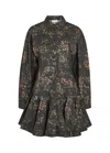 Ganni Printed Stretch-cotton Mini Shirt Dress In Black