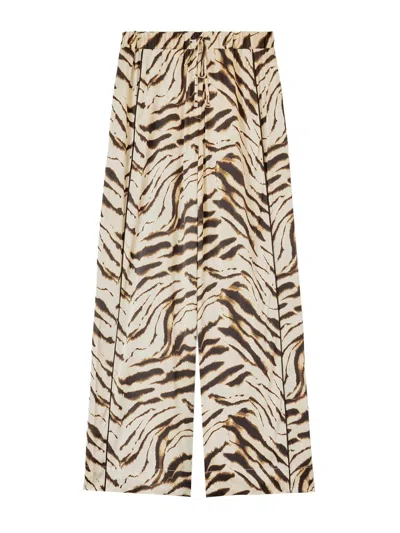 Ganni Printed Stretch Satin Pant For Fall 2026 In Animal Print