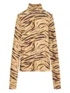 Ganni Tiger Print Long Sleeve Turtleneck Knitwear In Multi