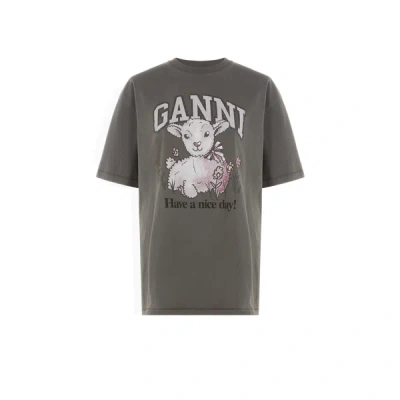 Ganni Printed T-shirt In Grey