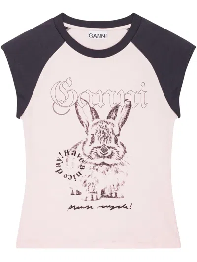 Ganni Printed T-shirt In Pink