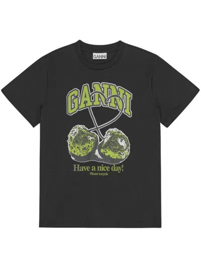 Ganni T-shirt Mit Print In Schwarz