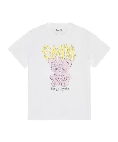 GANNI GANNI LOGO PRINTED CREWNECK T-SHIRT