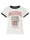 Ganni Graphic Print Crew Neck Short Sleeve Top In White
